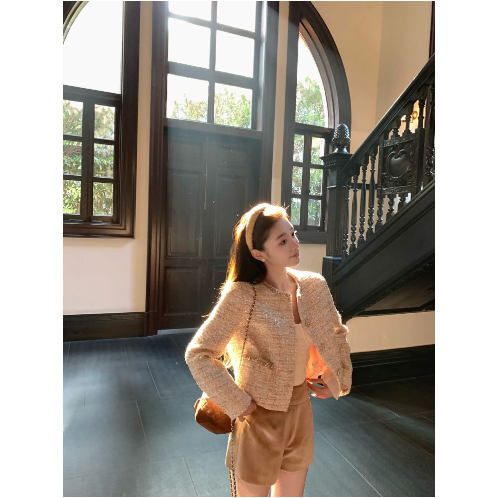 Cchen Chen Fragrance Princess Coarse Floral Small Fragrant Coat Round Neck High End Slimming Style Top image 11