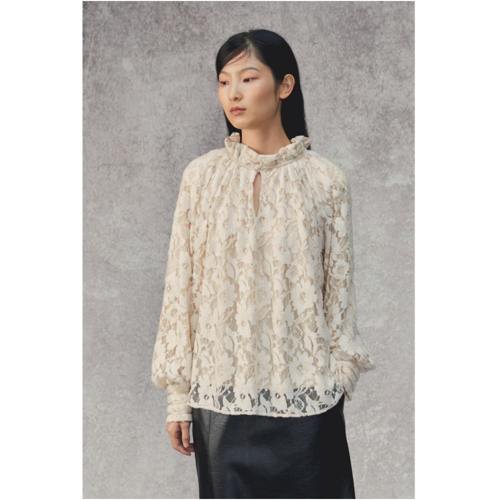 SALE8 Blue Dot Folding Original Design Beige Hairy Lace Petal Hooded Chinese style Shirt for Winter image 10