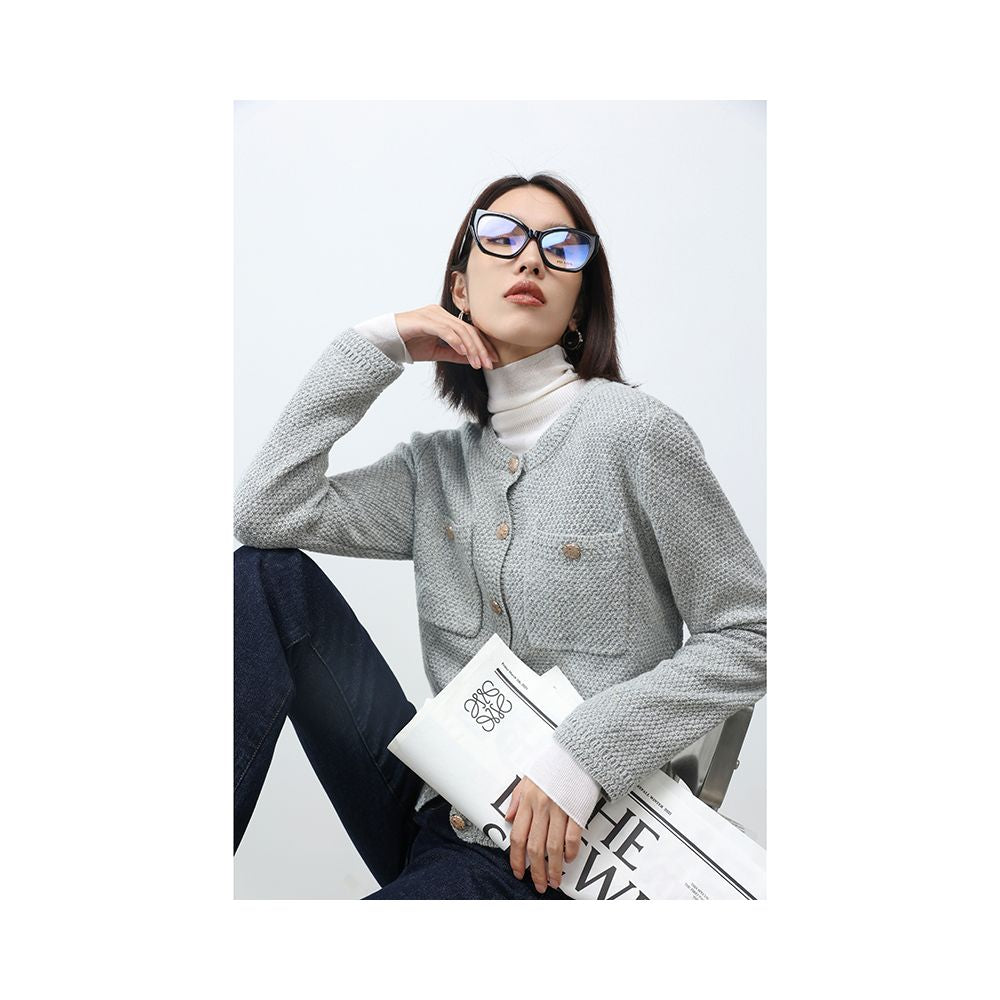 Deeply customized spring vintage temperament small fragrant cashmere wool light luxury gold and silver silk jacquard knitted cardigan for women image 29