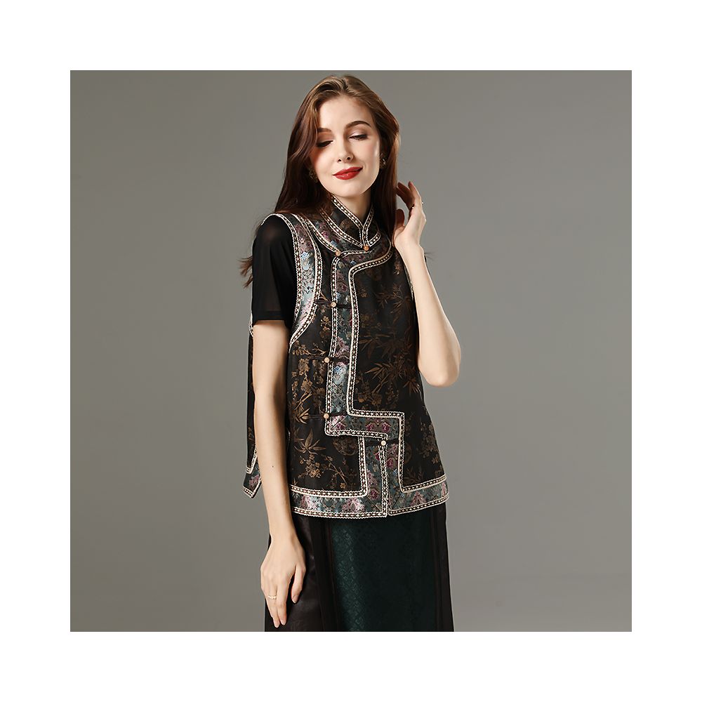 Ethnic style vest women s summer silk fragrant cloud yarn embroidered printed oversized vest shoulder buckle Chinese style top image 13