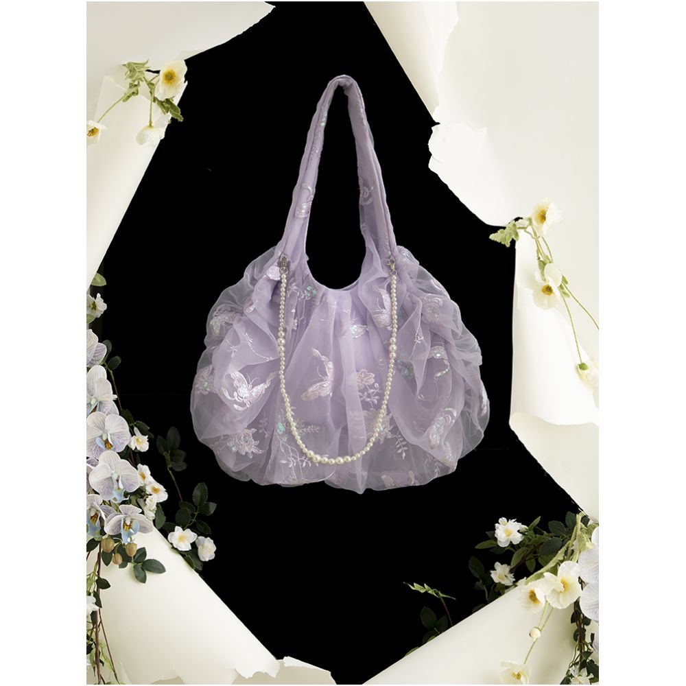 Weiyuanlu Spring and Summer New Heavy Industry National Embroidery Eugen Yarn Bag New Chinese Fairy Style Single Shoulder Bag Apricot image 15