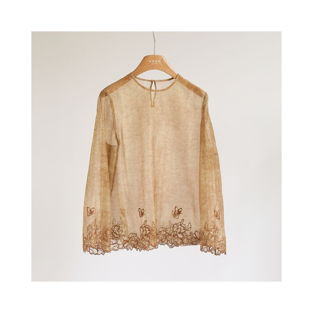Temperament New Chinese style silk organza lace embroidered top women s round neck long sleeved loose slightly translucent shirt Y51179 image 29