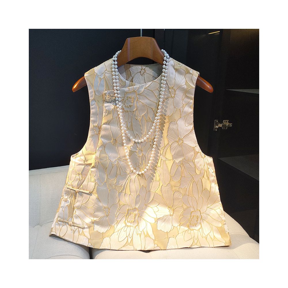 Black high end relief jacquard vest vest vest vest women s autumn outfit new and improved Chinese style round neck and Chinese style camisole top image 35