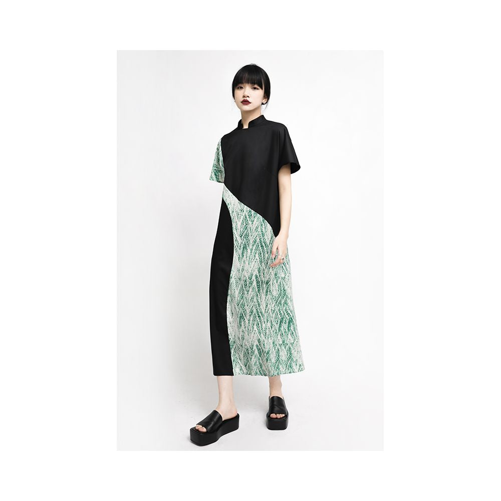 APOZi Tai Chi Series New Chinese Splicing Dress Women s Loose Waist Stand up Collar Cheongsam Skirt Summer New Long Dress image 11