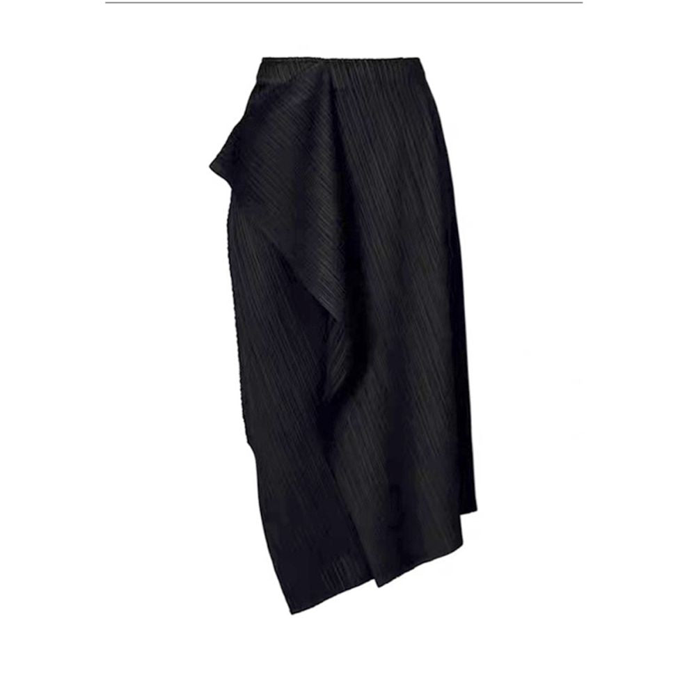 2024 Spring Summer Miyake style pleated black medium to long versatile irregular internet famous pleated A line half body skirt image 11