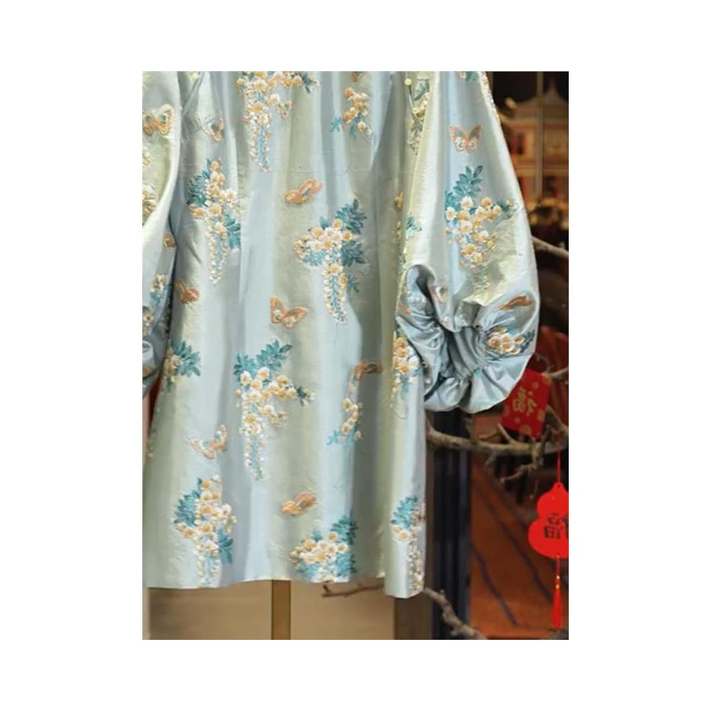 2025 Spring New Chinese Style Three quarter Sleeve Midi Skirt Women s Chic Jacquard Skirt Dress image 8