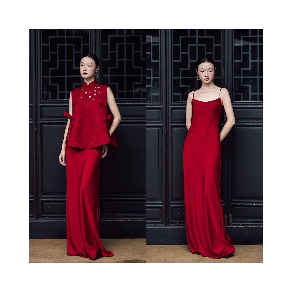 Dear Peony Bride Chinese style Morning Robe High end Toasting Dress Cheongsam Set Engagement Banquet Dress Long Skirt image 11