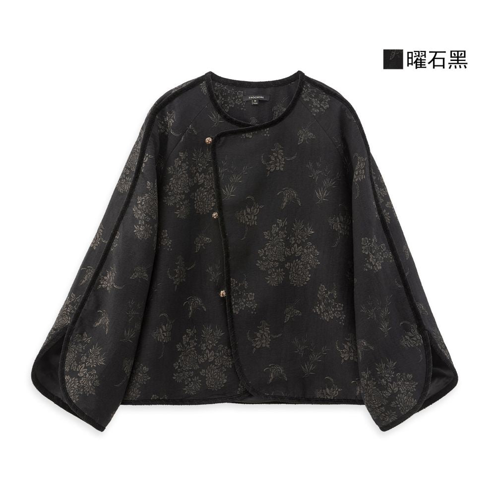 Little bug new Chinese bamboo shadow swaying cotton linen blend artistic heavyweight jacquard slant collar jacket vest skirt image 15