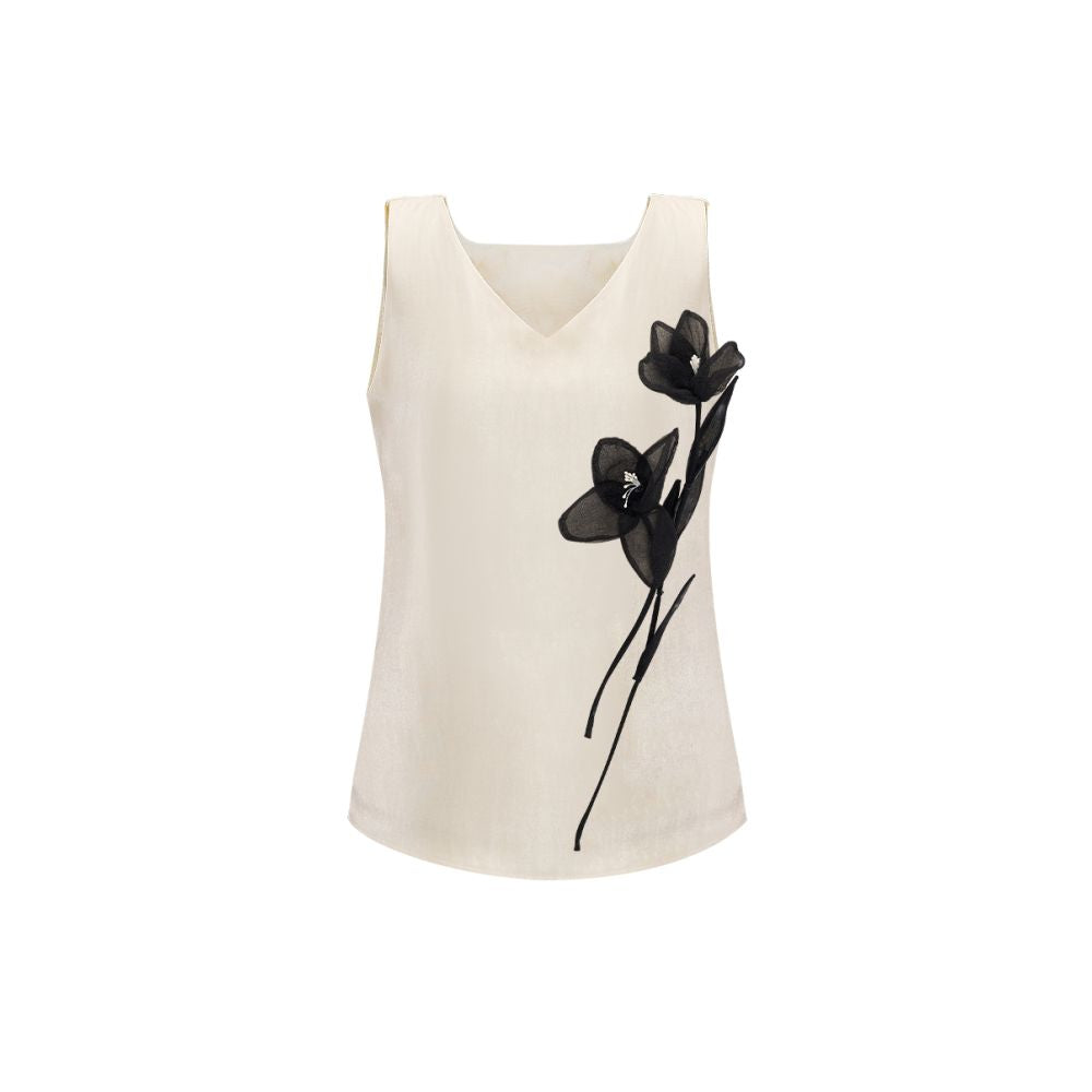 miorastudio French retro tulip 3D floral minimalist top versatile and elegant V neck blouse image 7