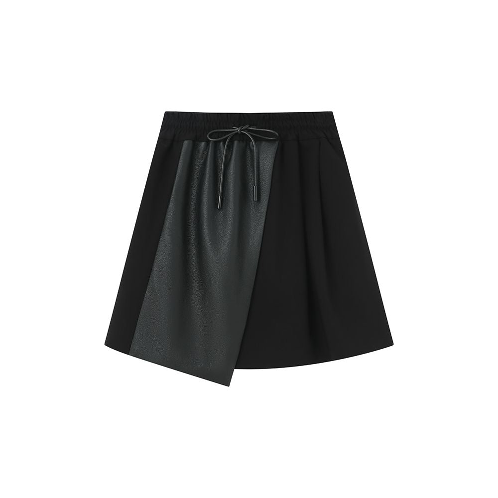 JfYanYan Coco Mocha Half Skirt Autumn Winter Leather Skirt Women s Pants New Black A line Splicing Half Skirt image 7