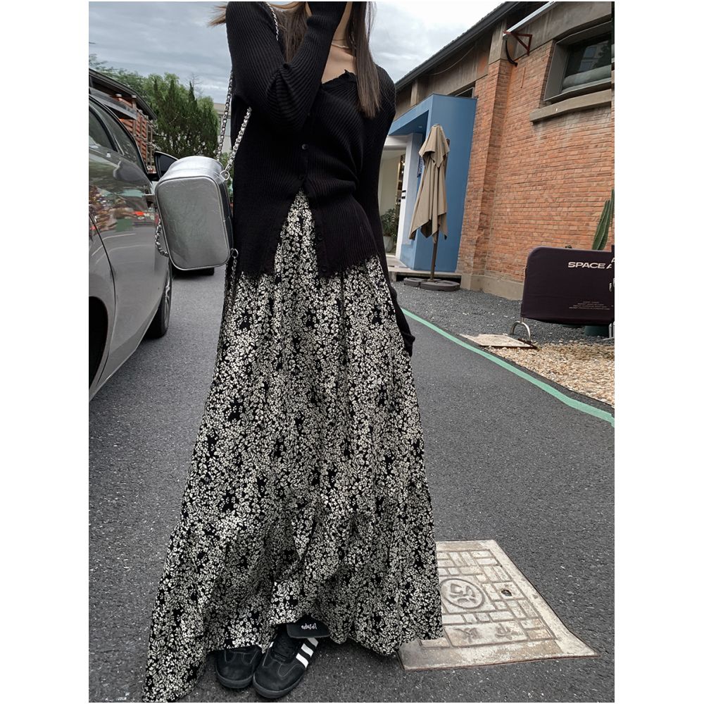 Luobian cotton multi wear method strapless commuting style high waist printed A line long skirt early autumn new style image 8