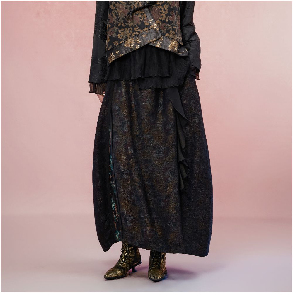 Jiqiu Guercha Mohua Tuan Midi Skirt 2025 Autumn New Style Exotic Retro High end Commuter Light Luxury Women s Clothing image 9