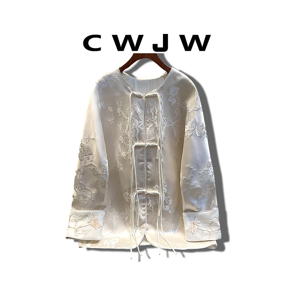Spot two piece women s loose 25 autumn white jacket new Chinese style hanging wide leg pants image 17