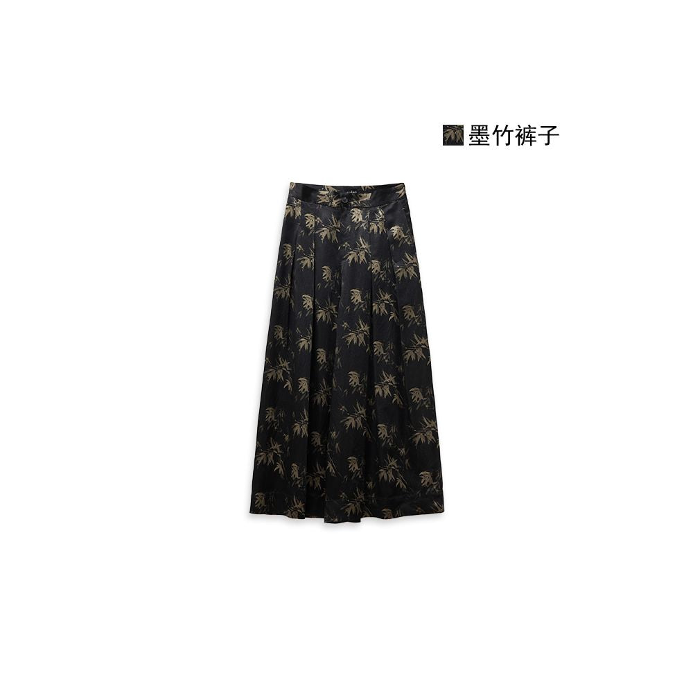 Small insect ink bamboo shadow new Chinese style plant dyeing bamboo leaf printing irregular placket vest loose wide leg pants image 12