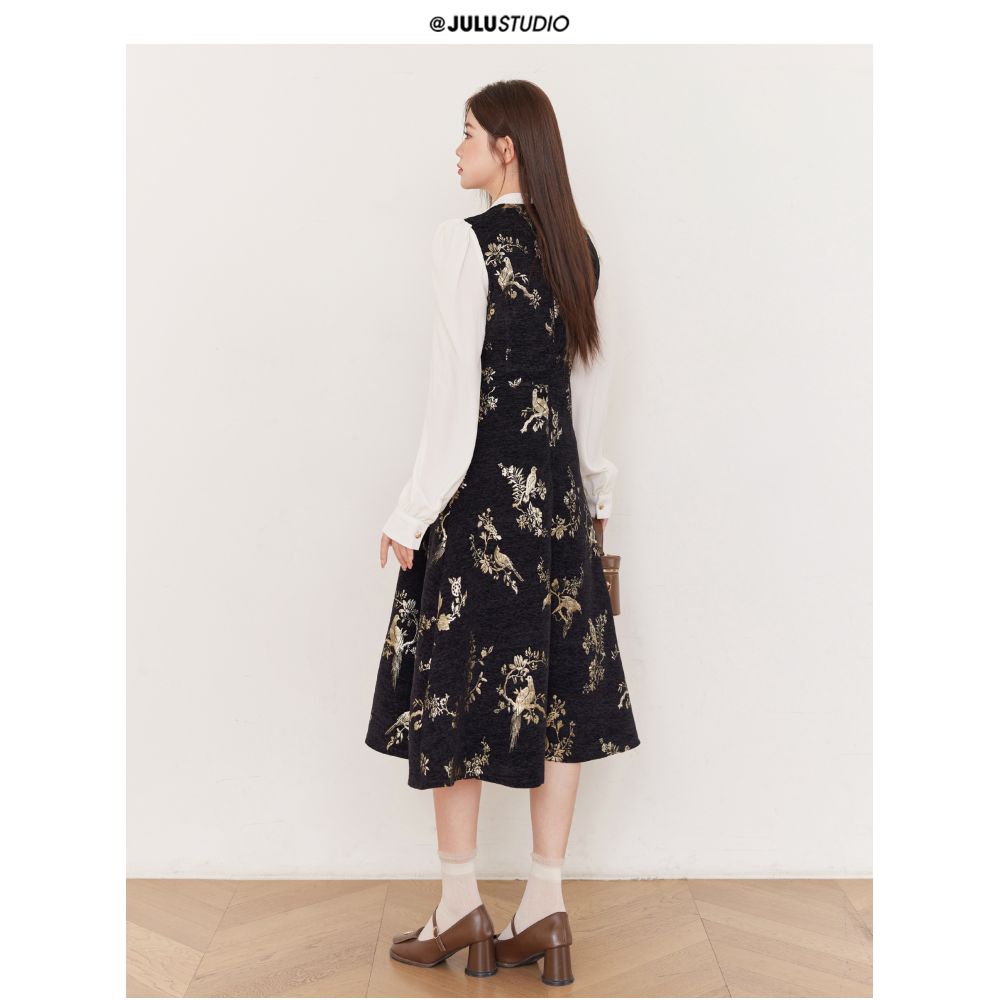 Julu Studio s Looping Poems Retro Chinese Style New Chinese Patchwork Color Block Embroidered Dress for Curvy Women image 4