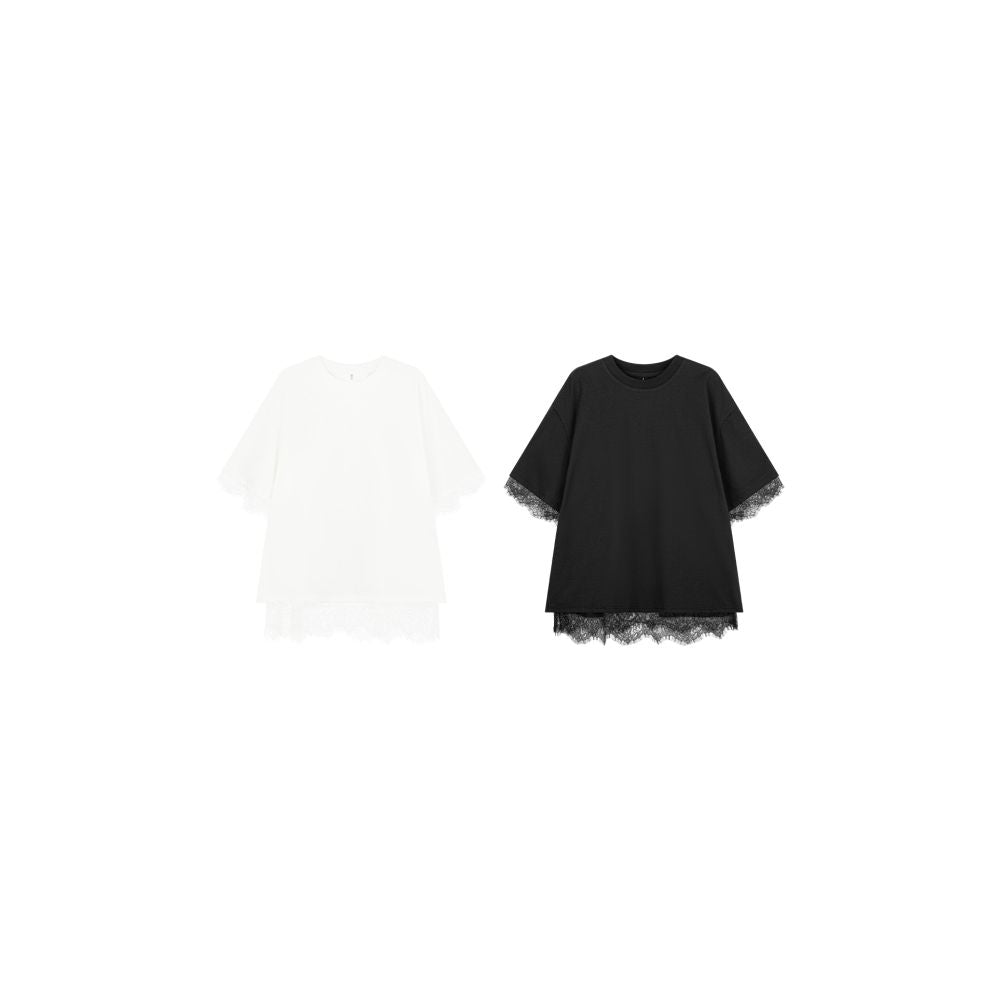 Meiyang MEIYANG in stock cloud T shirt with cool sensation quick drying antibacterial lace splicing split round neck Thursday image 4