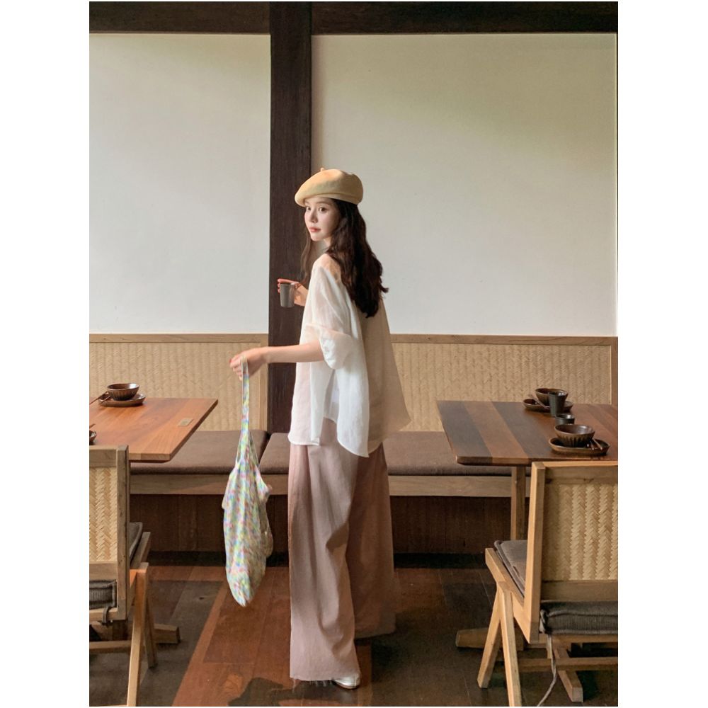 Libelin Sisy Chinese style series pearl jade small shirt women s new Chinese style 100 ramie seven quarter sleeve loose round neck top image 4