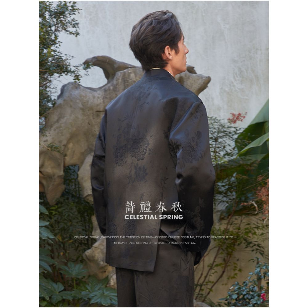 Shili Chunqiu Original Design New Chinese style Men s Clothing Improvement Double breasted Ancient style Cross collar Top Jacquard Chinese style Coat image 4
