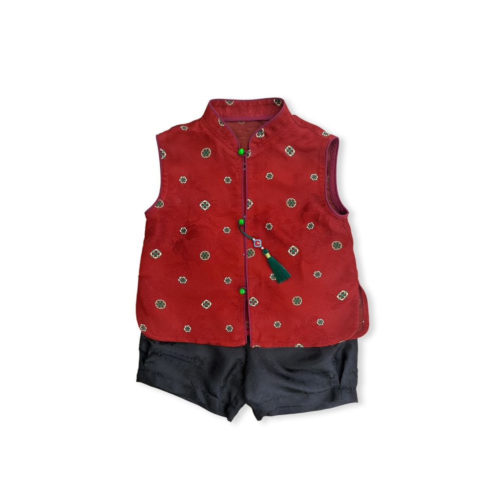 One year old men s jewelry dress with precious flower real silk red summer light and thin Tang style new Chinese style fragrant cloud yarn set image 4