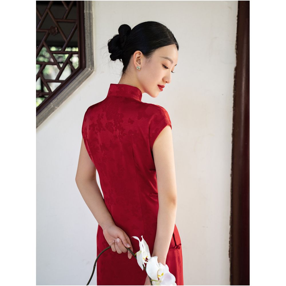 Sisu New Chinese style Improved Cheongsam 2024 New Bridal Engagement Wedding Dress Simple Short sleeved Red Toast Dress image 4