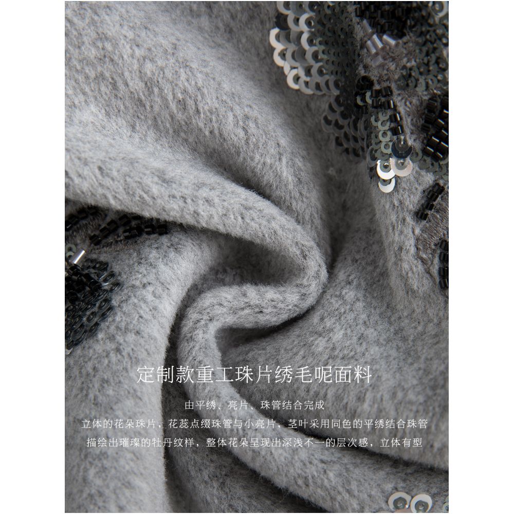 Ruyi Lianyun Bailu Winter Edition Bead Embroidered Standing Collar Woolen Cotton Jacket Women s New Chinese Style Cotton Jacket image 4