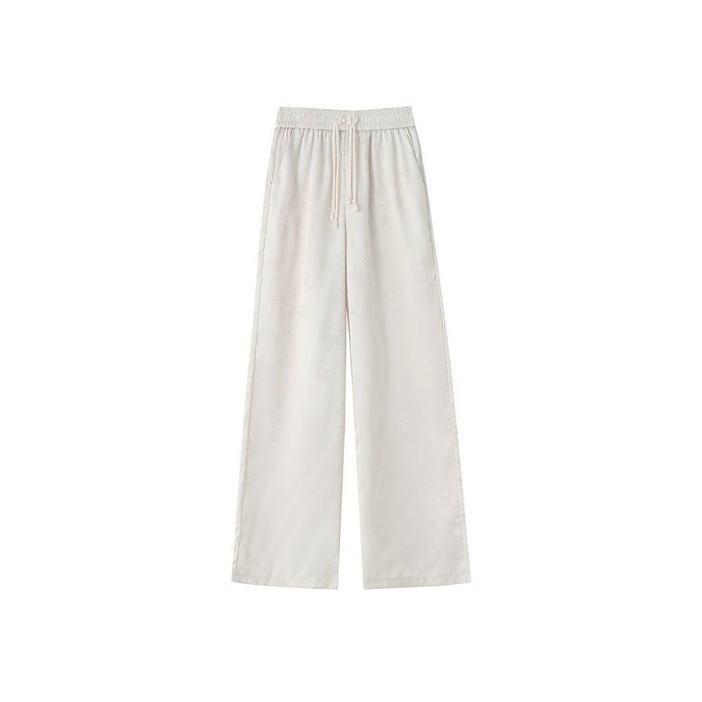 New Chinese style satin jacquard wide leg pants with button closure women s spring and summer new high waisted slimming and casual floor length pants image 5