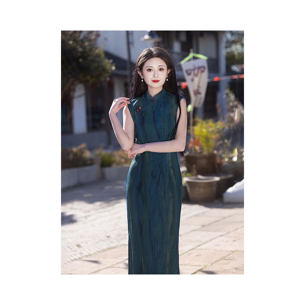 Simple Tailoring Old Time Tops Blue Sleeveless Cheongsam 2025 New Summer Style Republic of China New Chinese Style Women s image 5