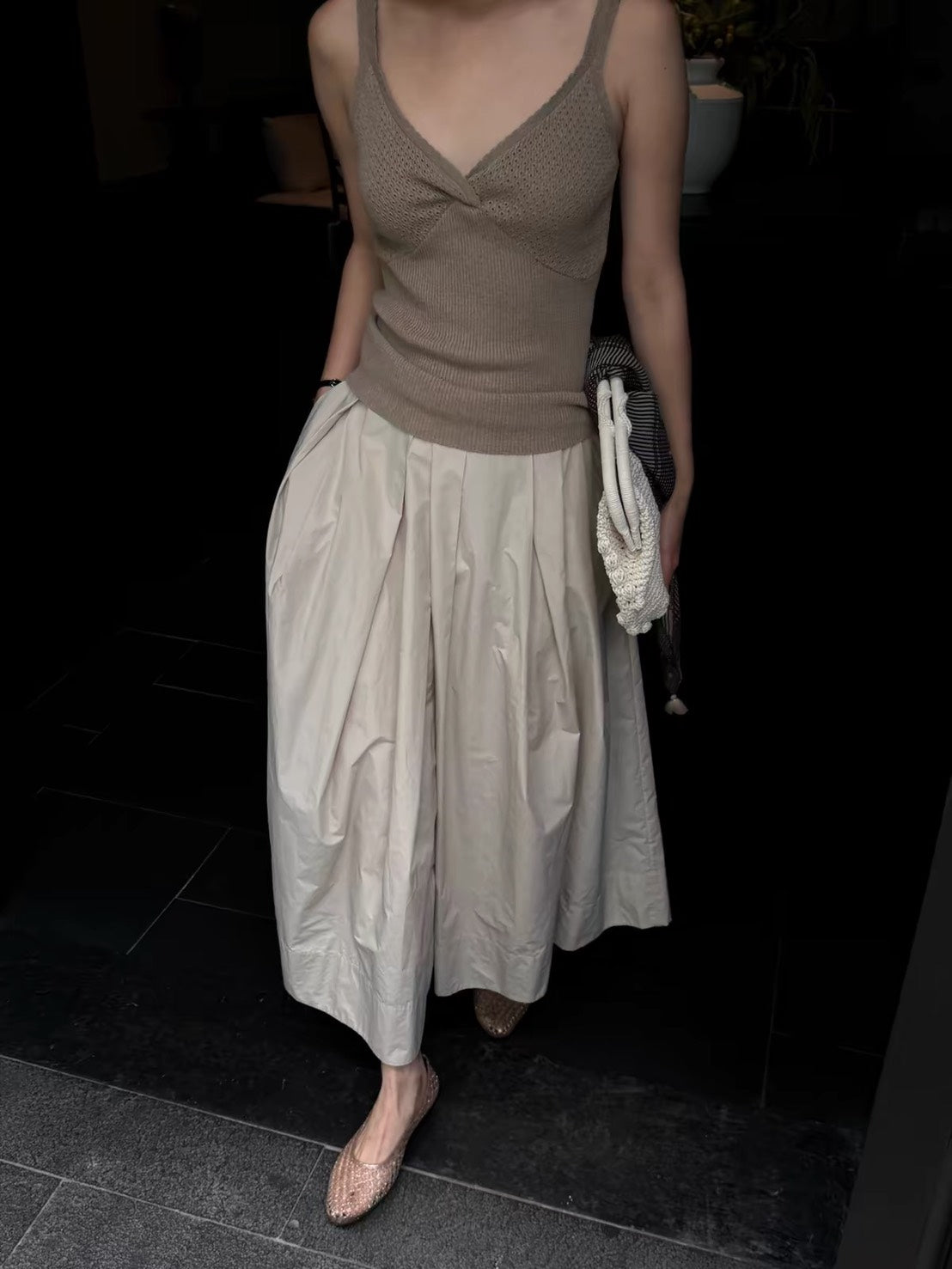 ASAYA7466 â Mocha Grace Knit & Ivory Pleated Skirt ðĪðĪ