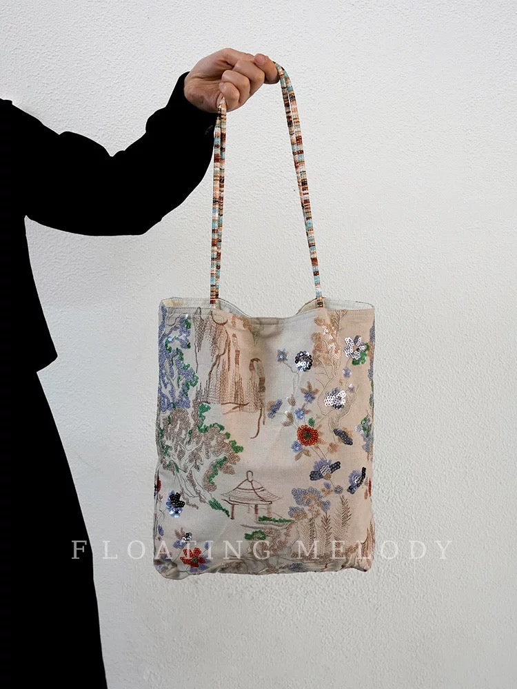 ASAYA4886 – Floating Melody Embroidered Tote 🌸👜