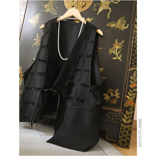 ASAYA5818 – Noir Oriental Textured Vest 🖤