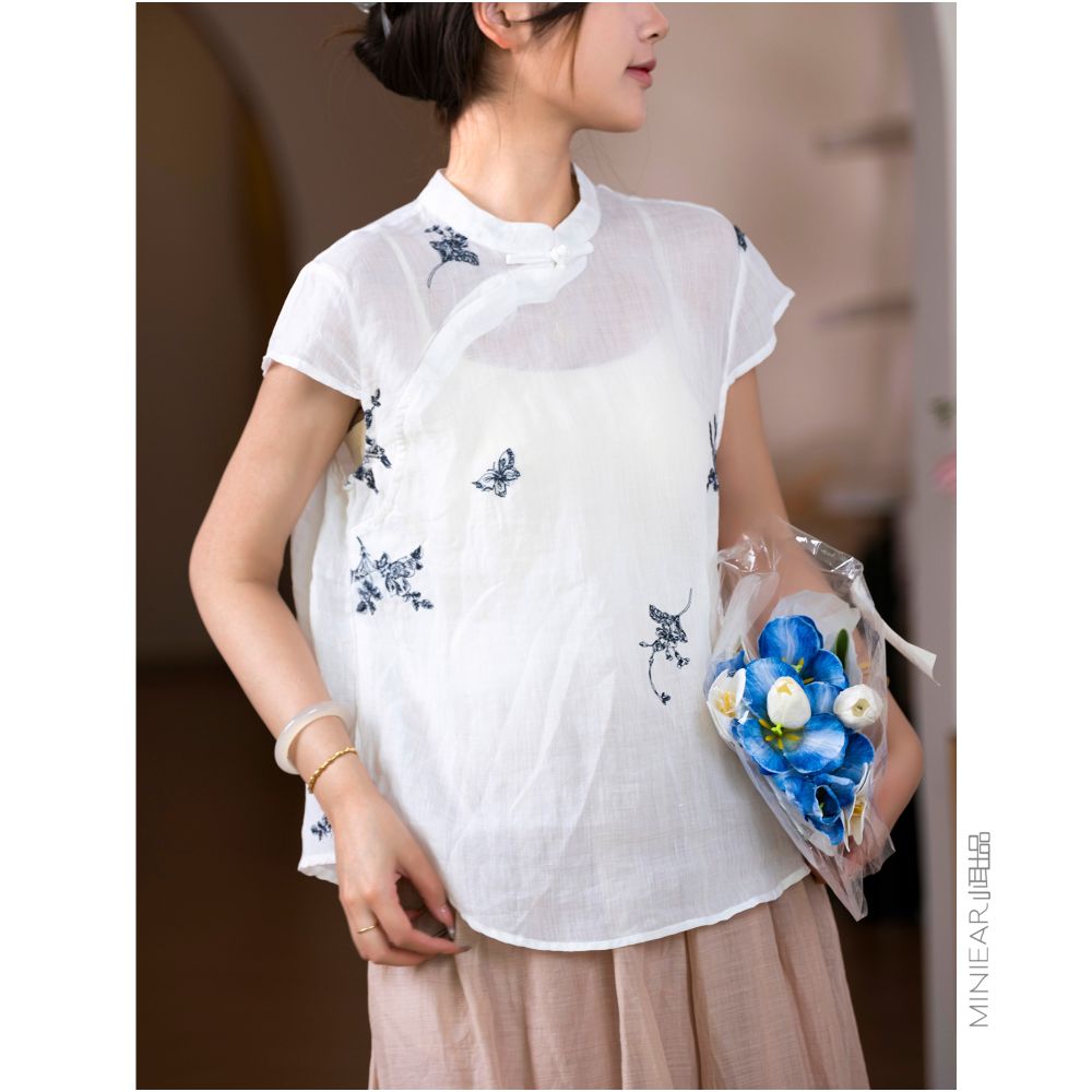 ASAYA5820 – Whisper Linen Oriental Top 🌿🤍