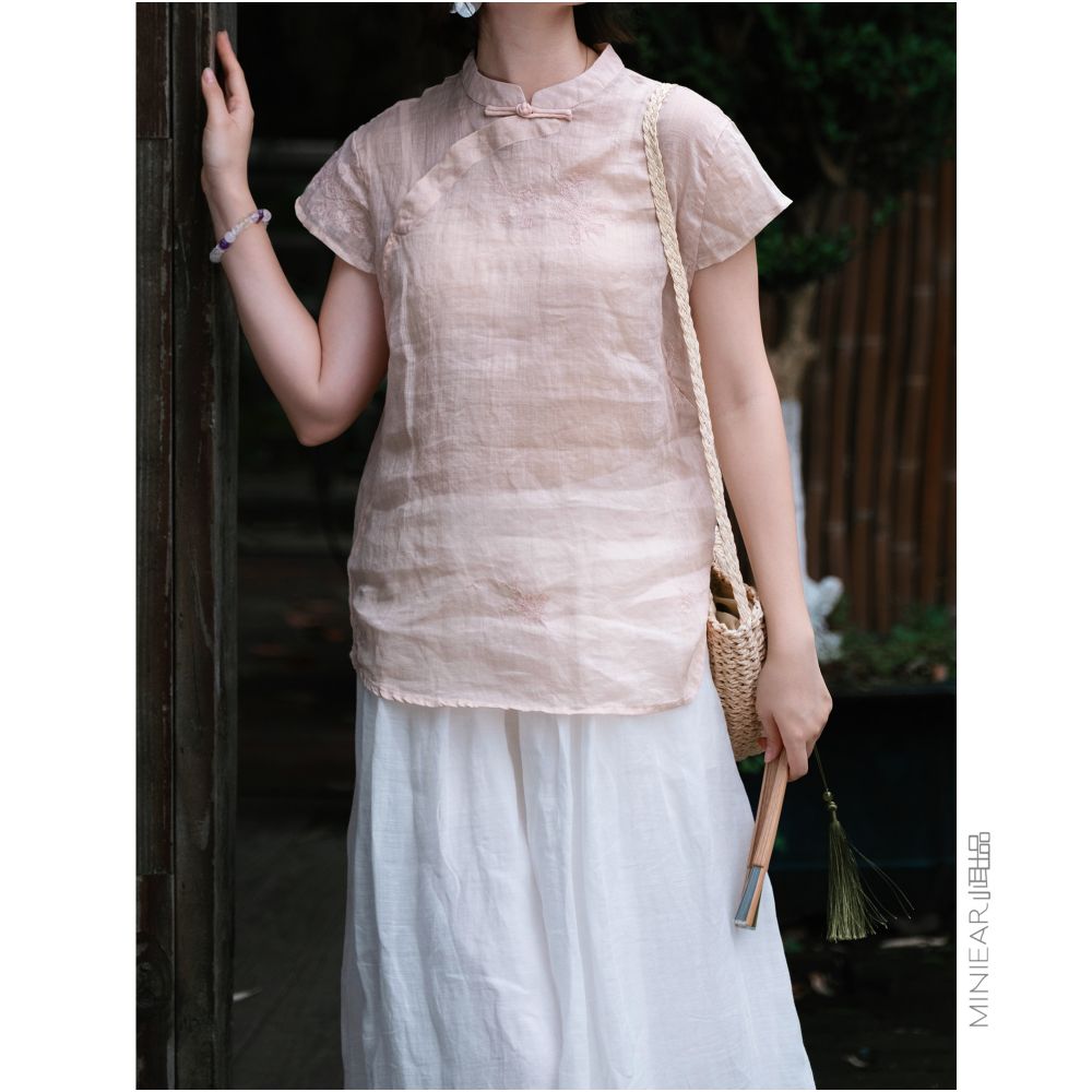 ASAYA5820 – Whisper Linen Oriental Top 🌿🤍