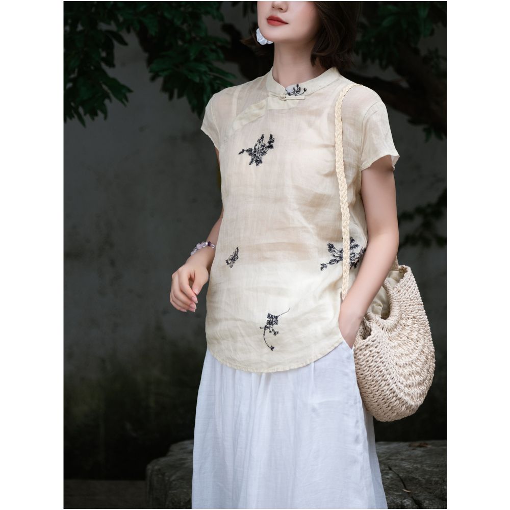 ASAYA5820 – Whisper Linen Oriental Top 🌿🤍