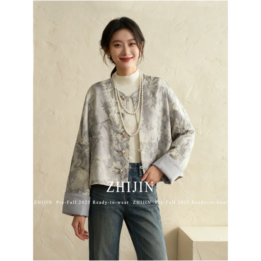Beautiful young style new Chinese jacket autumn and winter satin jacquard exquisite top high end Chinese style women s clothing 2025 new style image 2