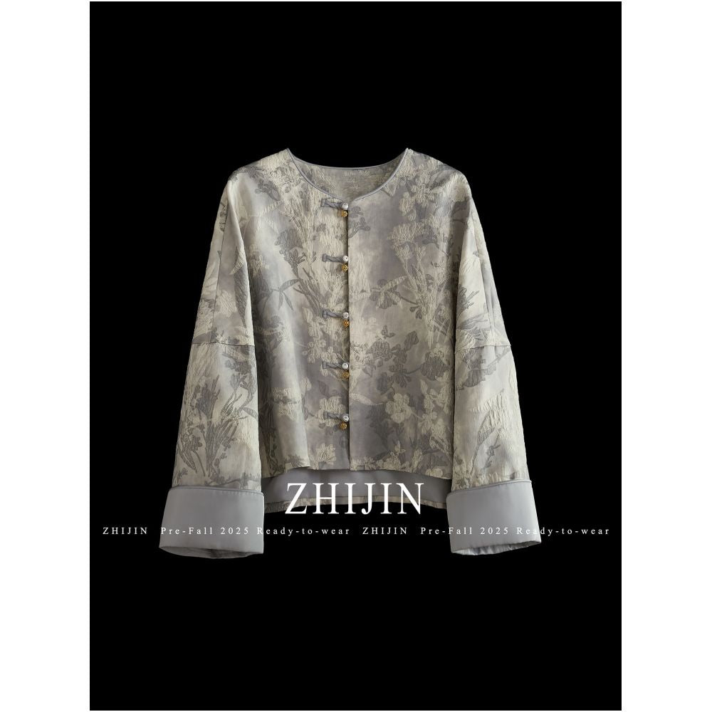 ASAYA5825 – Soft Bloom Jacquard Jacket 🌫️🌸