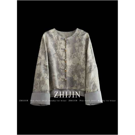 ASAYA5825 – Soft Bloom Jacquard Jacket 🌫️🌸