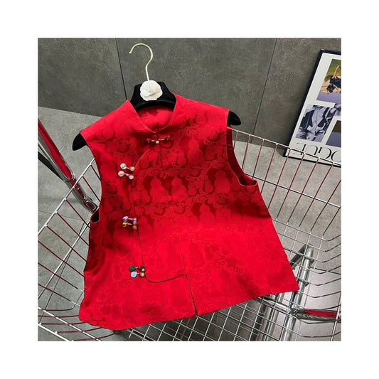 ASAYA5829 – Crimson Fortune Jacquard Vest ❤️✨