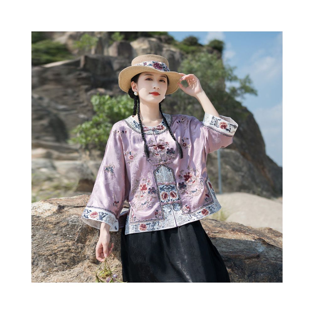 2025 Autumn New Loose Outfit New Chinese Style Shirt Chinese Style Women s Clothing Heavy Industry Embroidery Meat Covering Top Coat image 2
