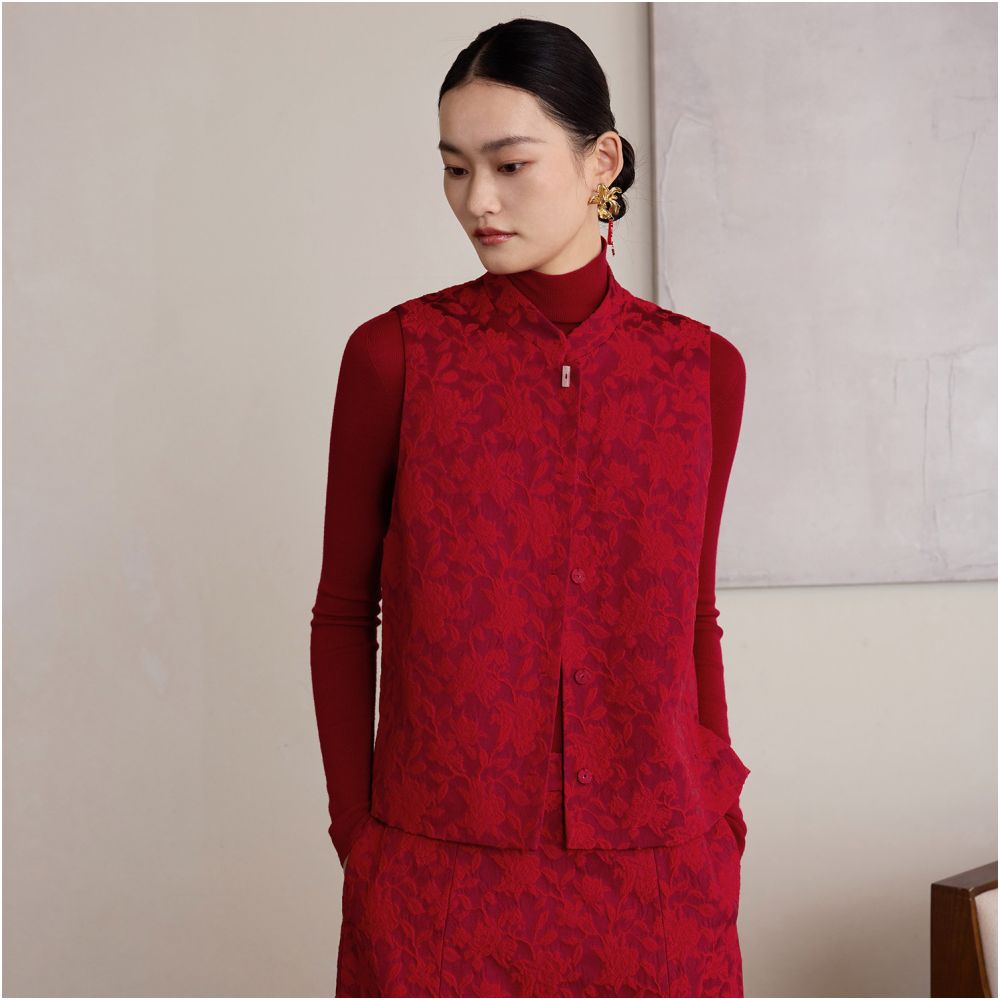 Ruyi Lianyun Xitang Winter Style Small Stand Collar Jacquard Vest Women s New Chinese Style Jade Buckle External Wearing Camry Shoulder image 1
