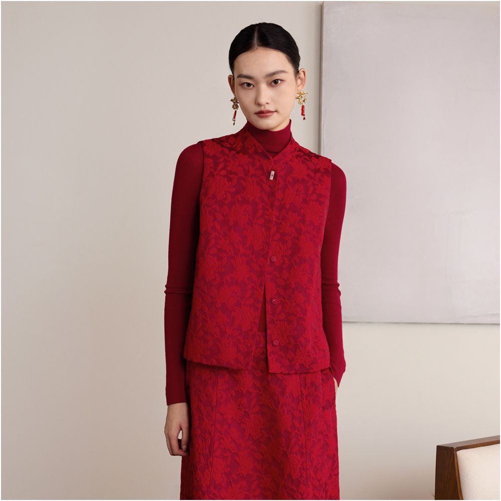 Ruyi Lianyun Xitang Winter Style Small Stand Collar Jacquard Vest Women s New Chinese Style Jade Buckle External Wearing Camry Shoulder image 3