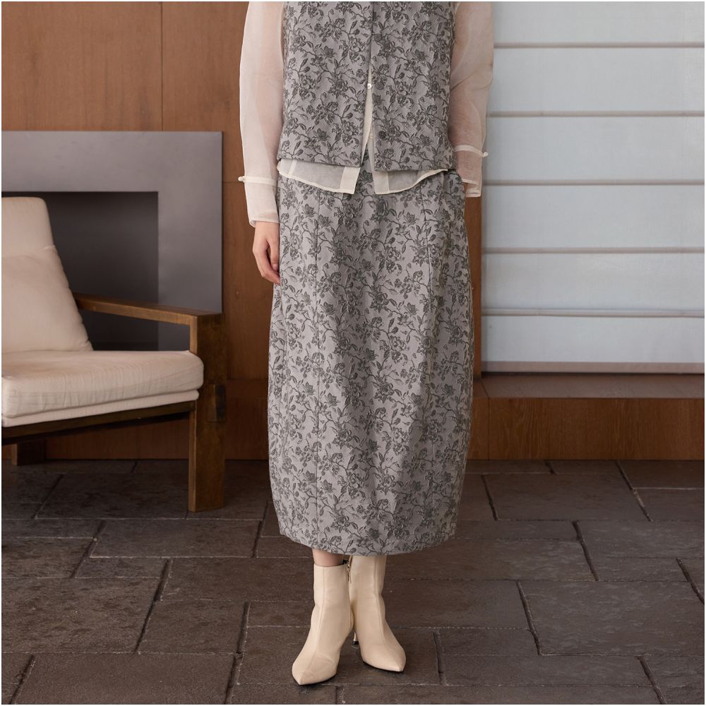 Ruyi Lianyun Hongxi Winter New Jacquard Half length Skirt Women s New Chinese Style Chinese Style Elastic Waist Split Flower Bud Skirt image 4