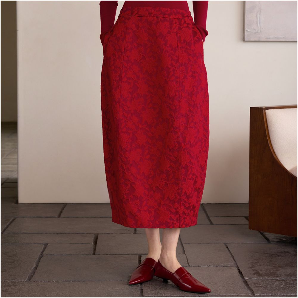 Ruyi Lianyun Hongxi Winter New Jacquard Half length Skirt Women s New Chinese Style Chinese Style Elastic Waist Split Flower Bud Skirt image 0