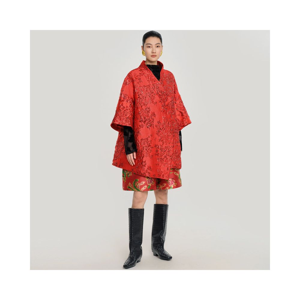 New Year Series Fireworks inspired Outerwear Festive Chinese style High end Trench Coat Winter 2025 for Women image 2