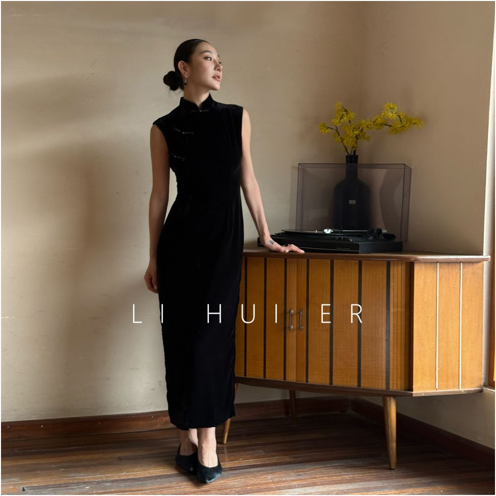 LiHuiEr s empty folded velvet sleeveless dress for women in autumn and winter with a high end feel and a new Chinese qipao skirt image 2