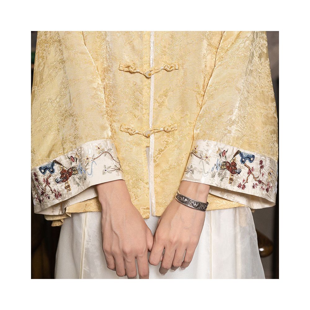 New Chinese style top Chinese style women s clothing jacquard Tencel silk cardigan jacket buttoned shirt embroidered flower summer and autumn tea suit image 2