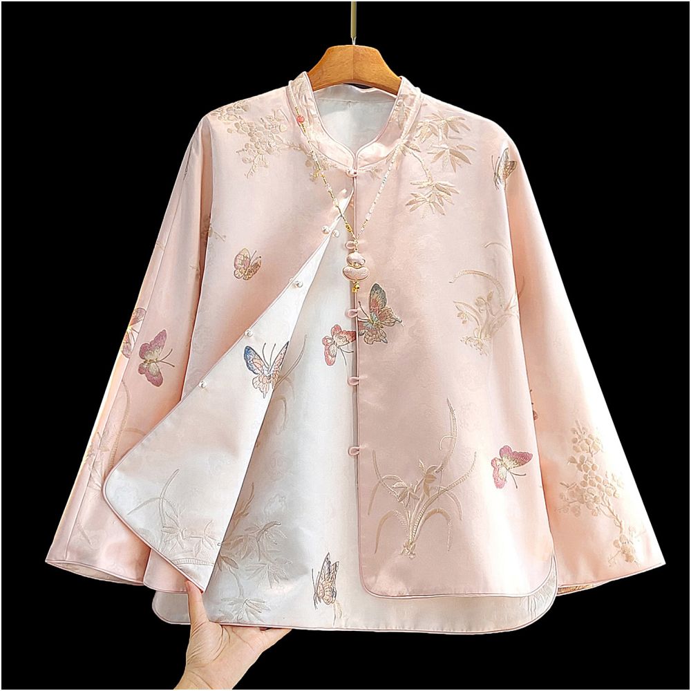 New Chinese style double sided Chinese style outerwear for women in autumn and winter new style for young and casual loose retro and Tang style top with button closure image 1
