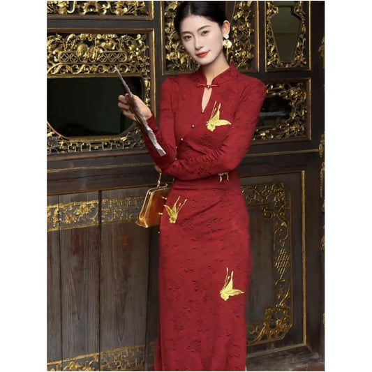 ASAYA5868 – Golden Crane Qipao Dress 🐦✨
