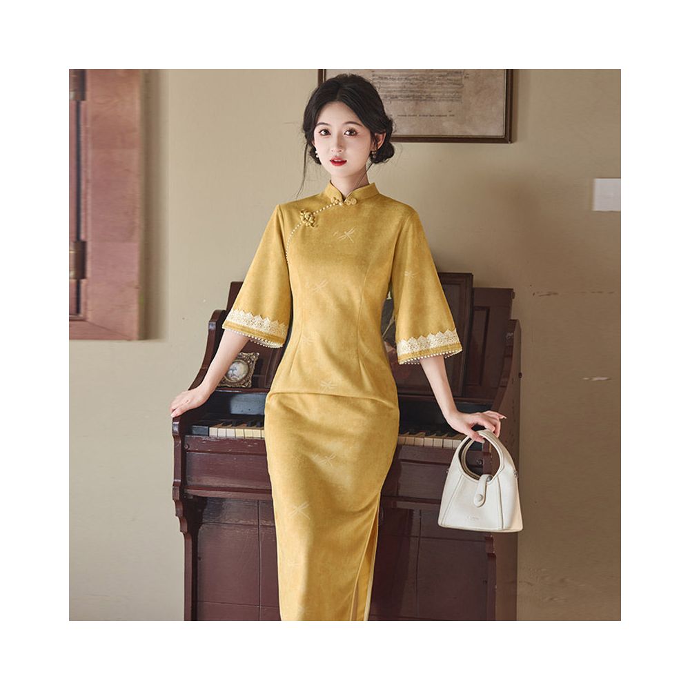 ASAYA5869 – Golden Grace Modern Qipao ✨🌼