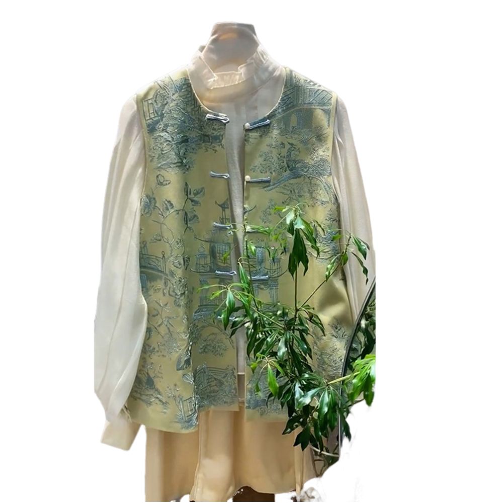 Counter withdrawal 2025 early autumn new style new Chinese style retro temperament unique green vest sleeveless jacket for women image 4