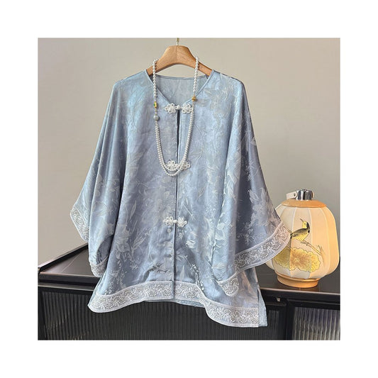 ASAYA5874 – Mist Blue Jacquard Cape Top 🌫️🩵